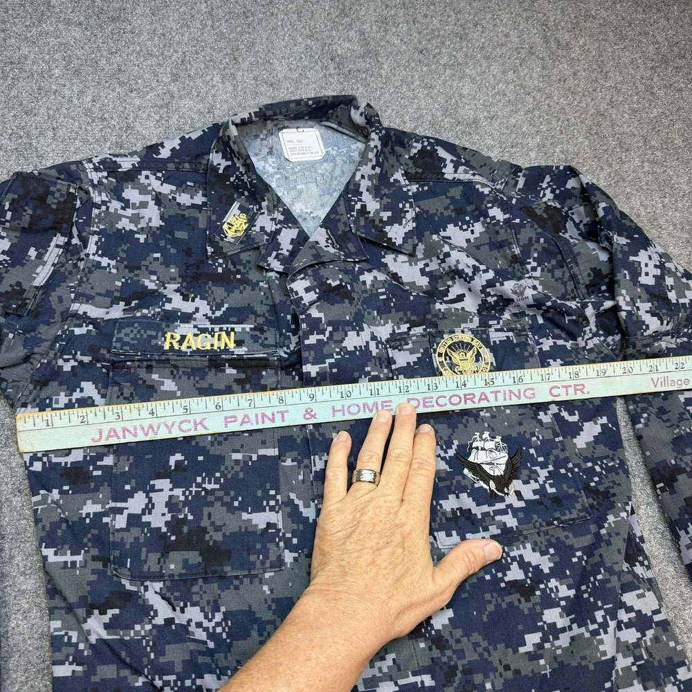 US Navy Shirt Men Small Long  Blue Digital Camo Working Blouse NWU Military Seal